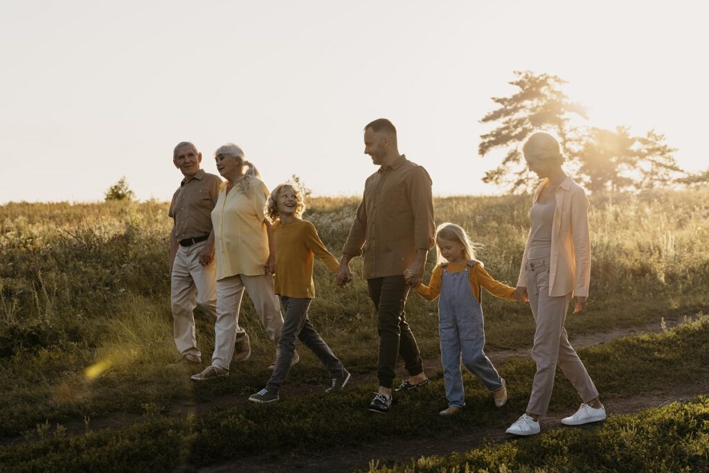 happy family nature full shot